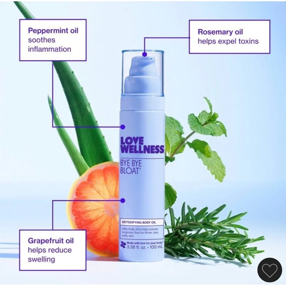 Love Wellness Bye Bye Bloat Detoxifying Body Oil 3.38oz Lymphatic Flow Hydrating